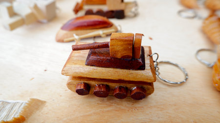 Miniature Tank Toys Made Of Wood As Key Chain Decorationの写真素材