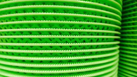 Close-up View Of The Texture Of Green Plastic Plates, Which Are Arranged Neatly And Tightlyの写真素材