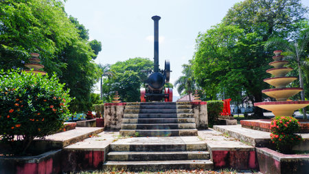 A View Of The Locomotive Park In The Middle Of Muntok City, West Bangka, Indonesiaの写真素材