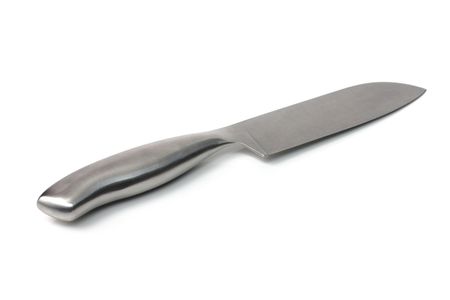 Large metallic knife on a white backgroundの写真素材