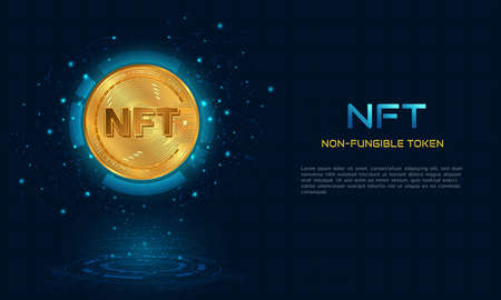 NFT non fungible token concept with dark blue technology background.Digital currency money.Futuristic technolofy.のイラスト素材