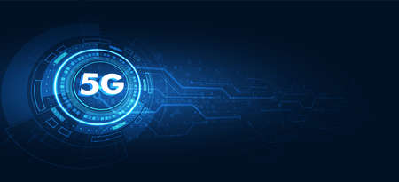 5G speed internet futuristic technology background with circuit board and light.Network electronic vector design.のイラスト素材