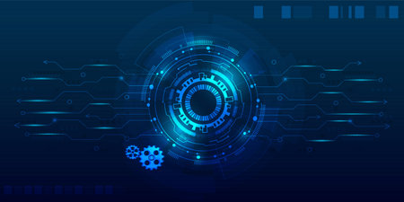 Technology background.Abstract futuristic blue technology with circuit board and gear design.