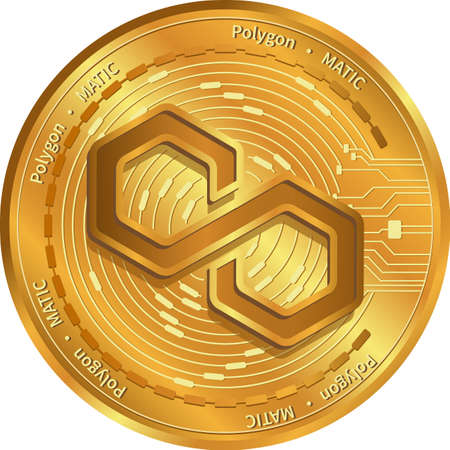 Polygon (MATIC) gold coin.Crypto currency and digital exchange.Isolated polygon logo.のイラスト素材