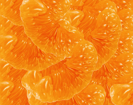 Fruit background - tangerine peeled section without peelings.
