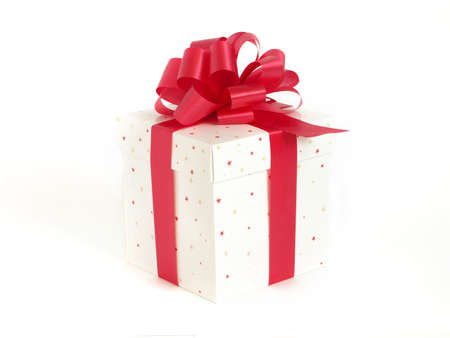  gift box with red ribbon on white backgroundの写真素材