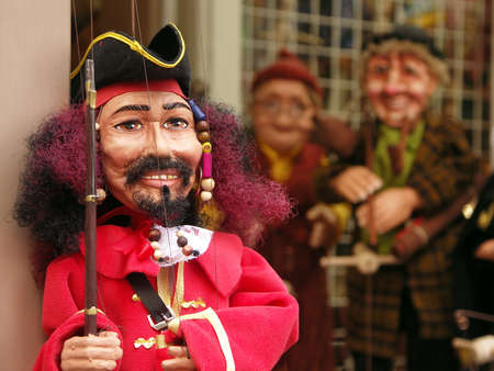 close up shot of handmade wooden Lucifer puppetの写真素材