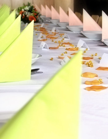 wedding dodgy table with coloured napkin
