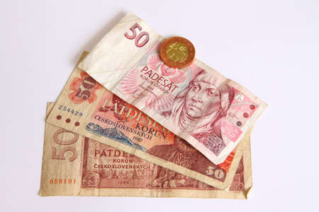 Czech old money on white backgroundの写真素材