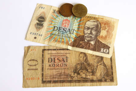 Czech old money on white backgroundの写真素材