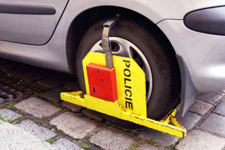 Clamped wheel - close-up car with bootの写真素材