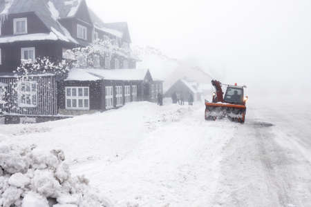 Czech Republic - mountains Krkonose - snowblower on roadの写真素材