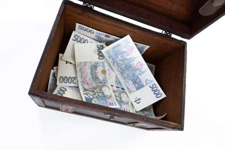 Czech paper money and chest on white backgroundの写真素材