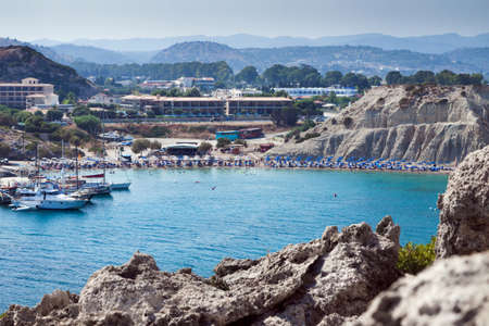 Kolymbia beach with the rocky coast in Greece.の写真素材