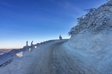 Czech Republic - Liberec - Beautiful Snowy way with sun.
