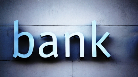 Bank business corporation office sign on buildingの写真素材