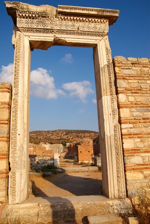 An ancient doorway in the ruins of the Church of St Mary, Ephesus, Turkeyの写真素材