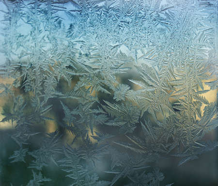 texture of the blue of the winter patterns on glassの写真素材