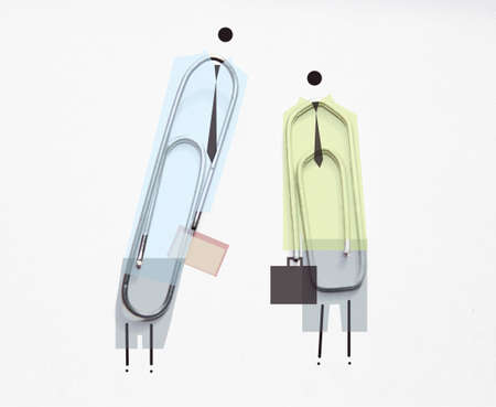 two paper clips depicting the office workers in the costumesの写真素材