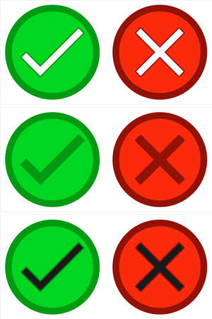 Green check and red cross checkmarks. Vector image button icons.のイラスト素材