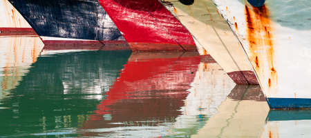 prows of fishing vesselの写真素材