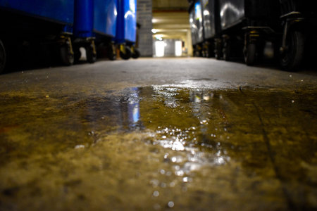 Bins and dumpsters in a residential apartment blockの写真素材