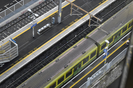 Dublin, Ireland - January 15, 2020: DART pulling into grand canal dock station