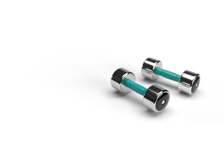 Dumbbells on white background with copy spaceの写真素材