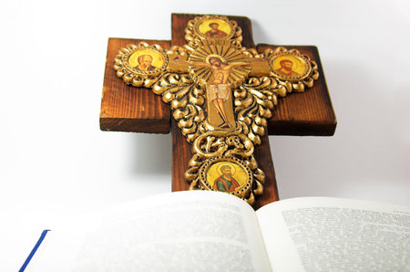 religion photo gold cross and book