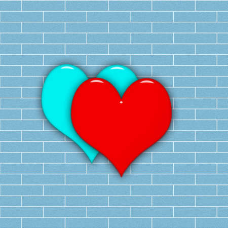 blue wall and hearts  valentine backgroundの写真素材