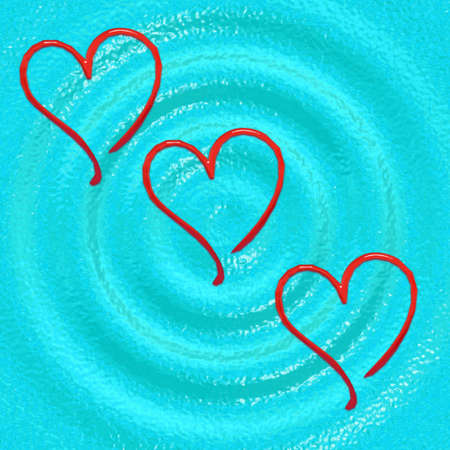 ripples blue light background with red heartsの写真素材