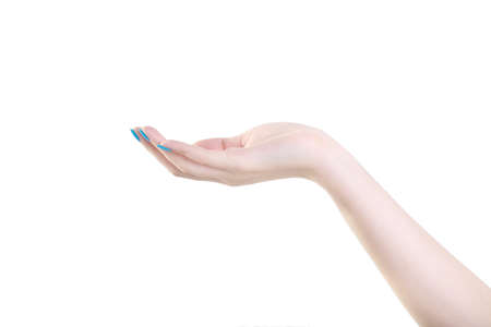 beautiful woman hand Like holding something isolated on white backgroundの写真素材