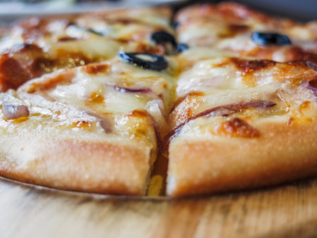 A close-up of pizza