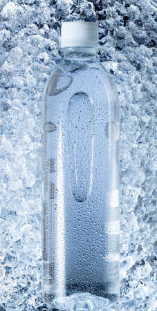 Bottle of mineral water on ice studio, sodaの写真素材
