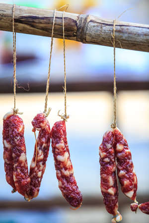 Hanging up sausagesの写真素材