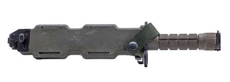 Dark green of military knife in pocket isolated on whiteの写真素材