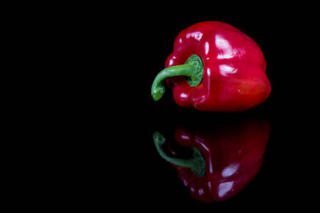 A single red sweet bell pepper with reflectionの写真素材