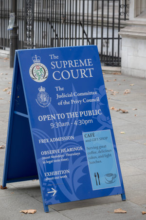 London, 28th September 2017:-Signs outside The Supreme Court of the United Kingdom and the Judicial...