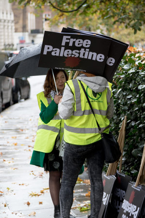 4th November 2017, London, United Kingdom:-Pro Palestine demonstrators march through London against...