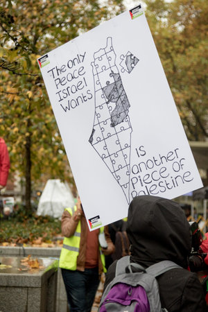 4th November 2017, London, United Kingdom:-Pro Palestine demonstrators march through London against...