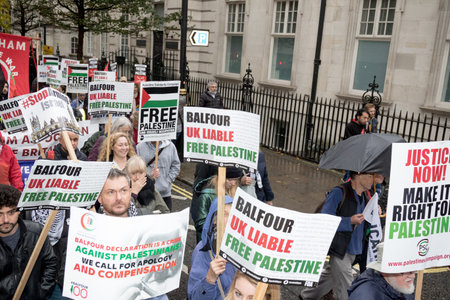 4th November 2017, London, United Kingdom:-Pro Palestine demonstrators march through London against...