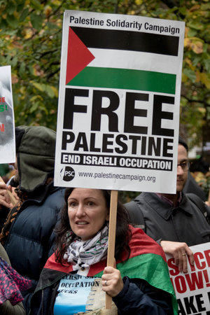 4th November 2017, London, United Kingdom:-Pro Palestine demonstrators march through London against...
