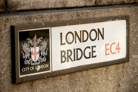London, United Kingdom - October 30th, 2017:- Sign for London Bridge across the River Thamesのeditorial素材