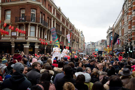 London, United Kingdom, 18th Febuary 2018:-Festivities to celebrate Chinese New Year In London's Chinatown area and surrounding streets for the year of the dog 2018のeditorial素材