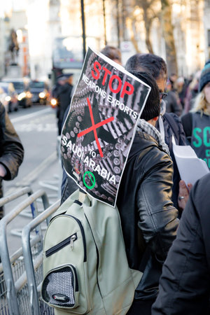 Downing Street, London, United Kingdom, 07th March 2018:- Protesters gather outside Downing Street...