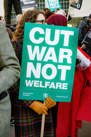 Downing Street, London, United Kingdom, 07th March 2018:- Protesters gather outside Downing Street...