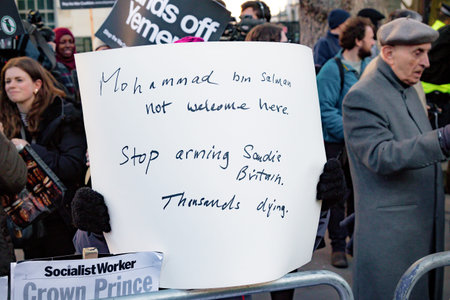 Downing Street, London, United Kingdom, 07th March 2018:- Protesters gather outside Downing Street...