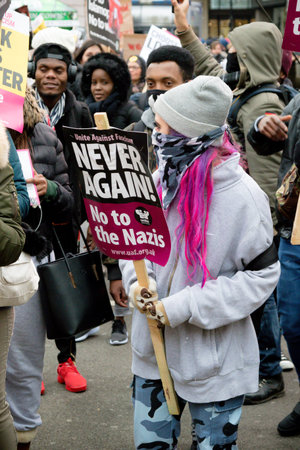 London, United Kingdom, 17th March 2018:- The Stand Up to Racism march through central London from...