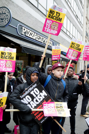London, United Kingdom, 17th March 2018:- The Stand Up to Racism march through central London from...