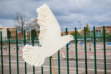 Aldermaston, United Kingdom, 1st April 2018:- CND protesters gather outside the main gate to the AWE where Britainâs nuclear warheads are made, on the 60th anniversary of the first CND march in 1958のeditorial素材
